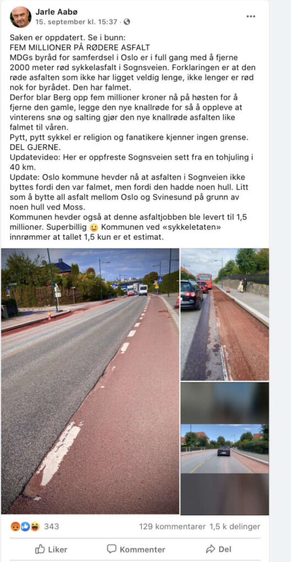Rød asfalt byttes ut, men ikke fordi den falmer
